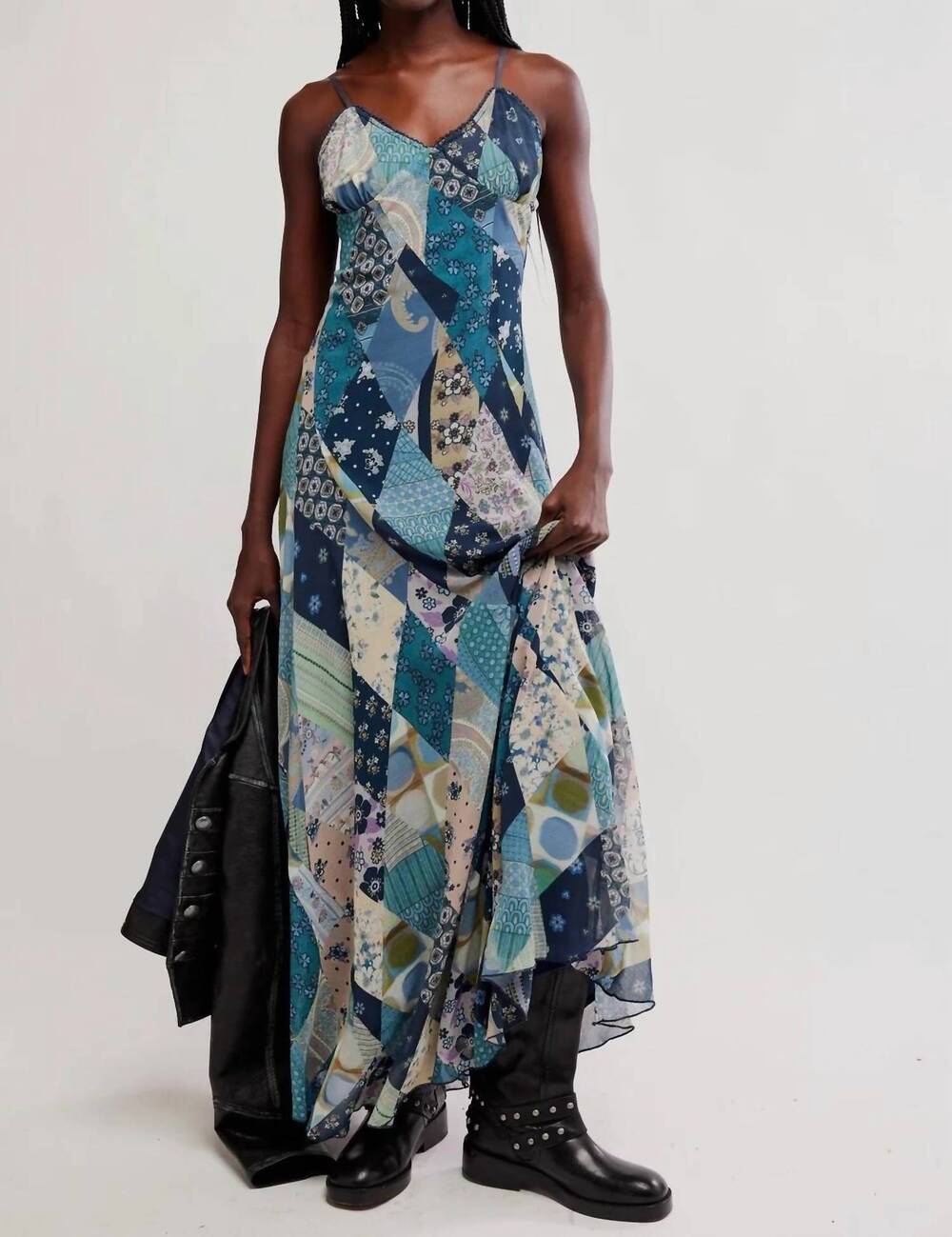 NEW FREE PEOPLE tis the season maxi dress in storm combo
